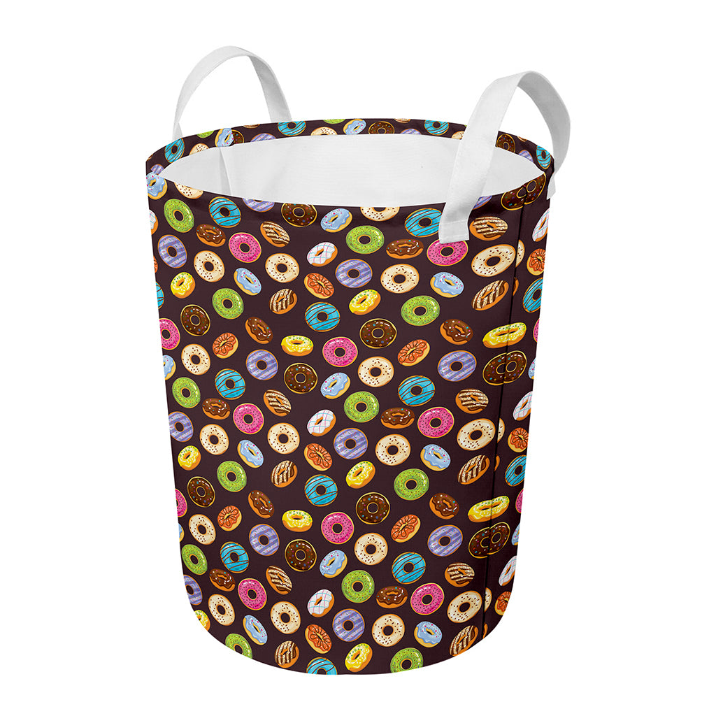 Colorful Donut Pattern Print Round Laundry Basket