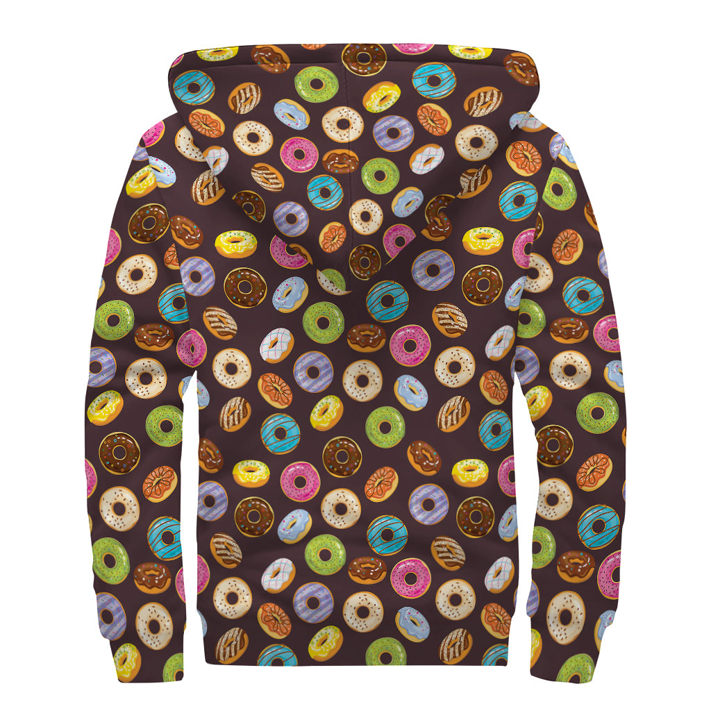 Colorful Donut Pattern Print Sherpa Lined Zip Up Hoodie