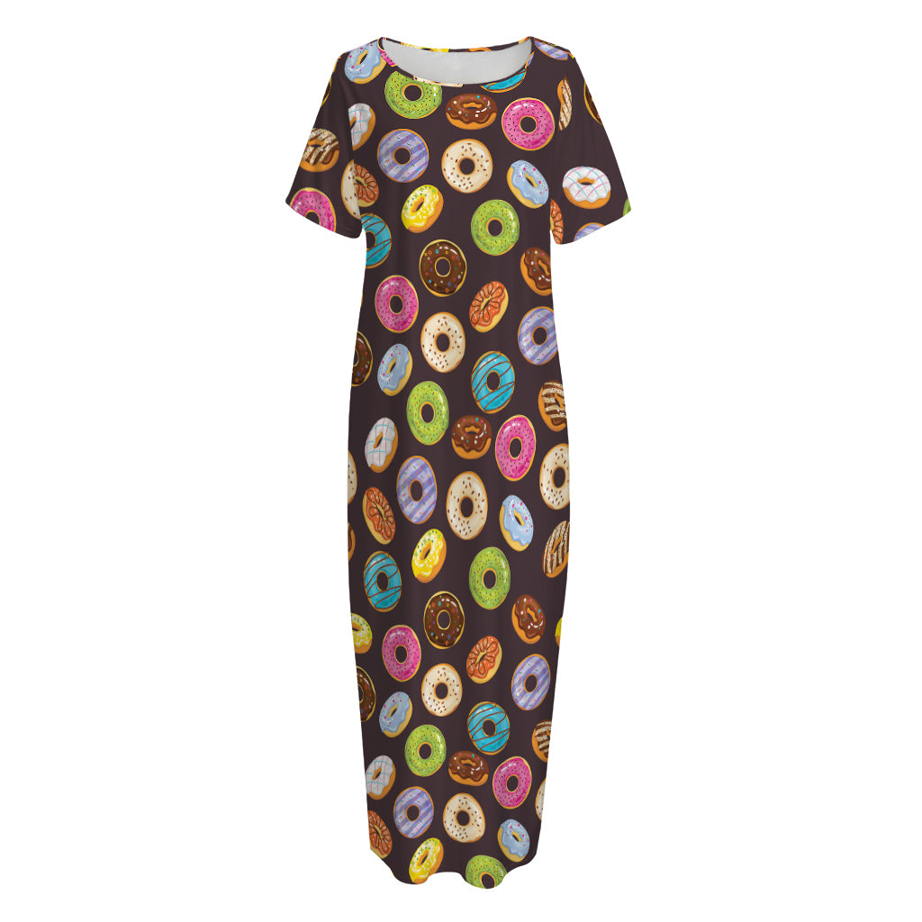 Colorful Donut Pattern Print Short Sleeve Long Nightdress