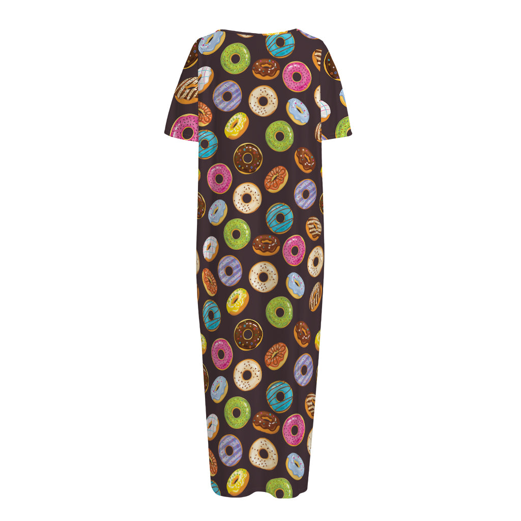 Colorful Donut Pattern Print Short Sleeve Long Nightdress