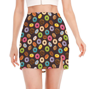 Colorful Donut Pattern Print Side Slit Mini Skirt