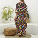 Colorful Donut Pattern Print Silk V-Neck Kaftan Dress