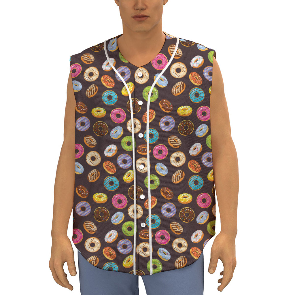 Colorful Donut Pattern Print Sleeveless Baseball Jersey