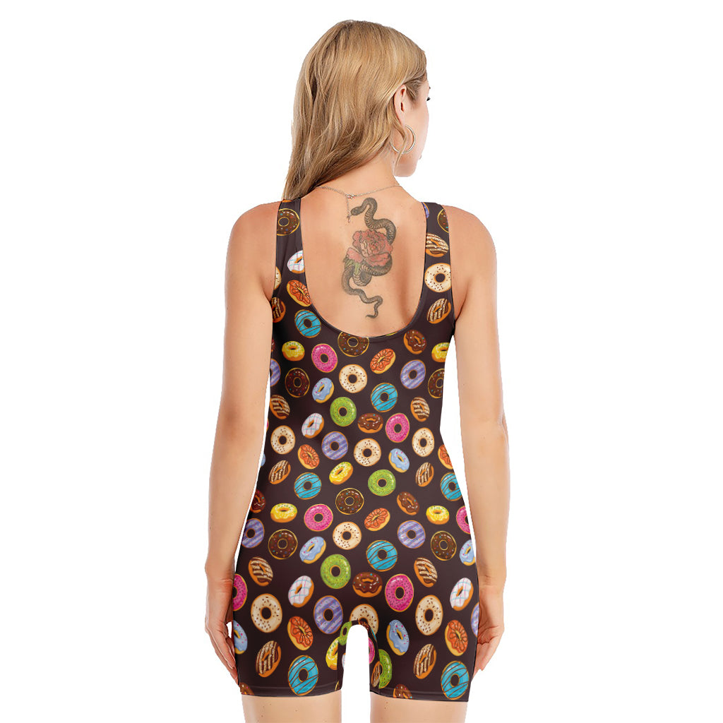 Colorful Donut Pattern Print Sleeveless One Piece Swimsuit