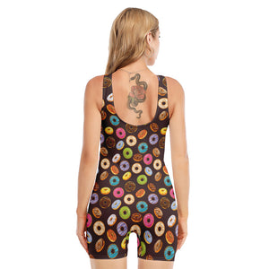 Colorful Donut Pattern Print Sleeveless One Piece Swimsuit