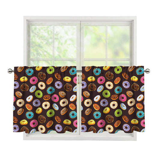 Colorful Donut Pattern Print Tier Curtains
