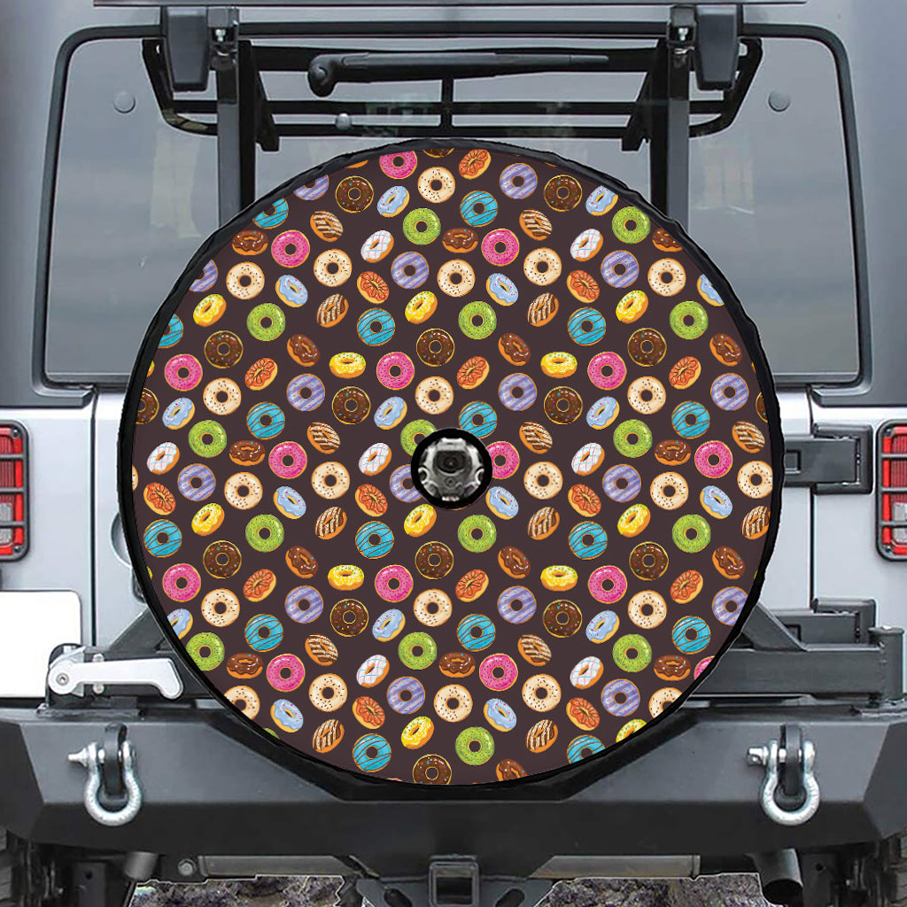 Colorful Donut Pattern Print Tire Cover With Camera Hole