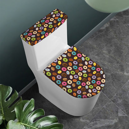 Colorful Donut Pattern Print Toilet Lid And Tank Cover Set