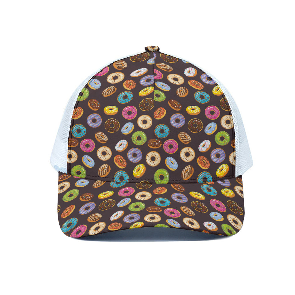 Colorful Donut Pattern Print White Mesh Trucker Cap