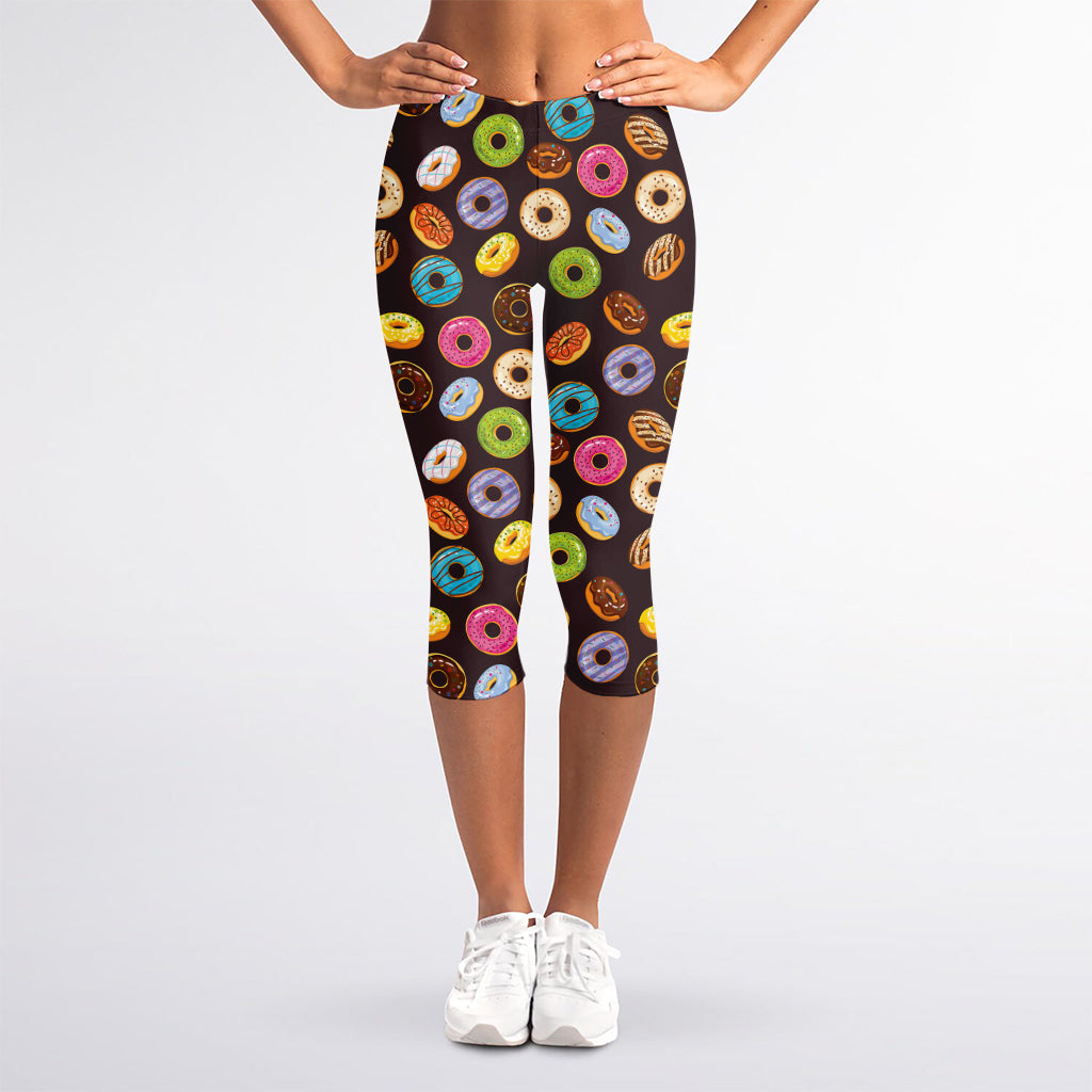 Colorful Donut Pattern Print Women's Capri Leggings