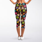 Colorful Donut Pattern Print Women's Capri Leggings