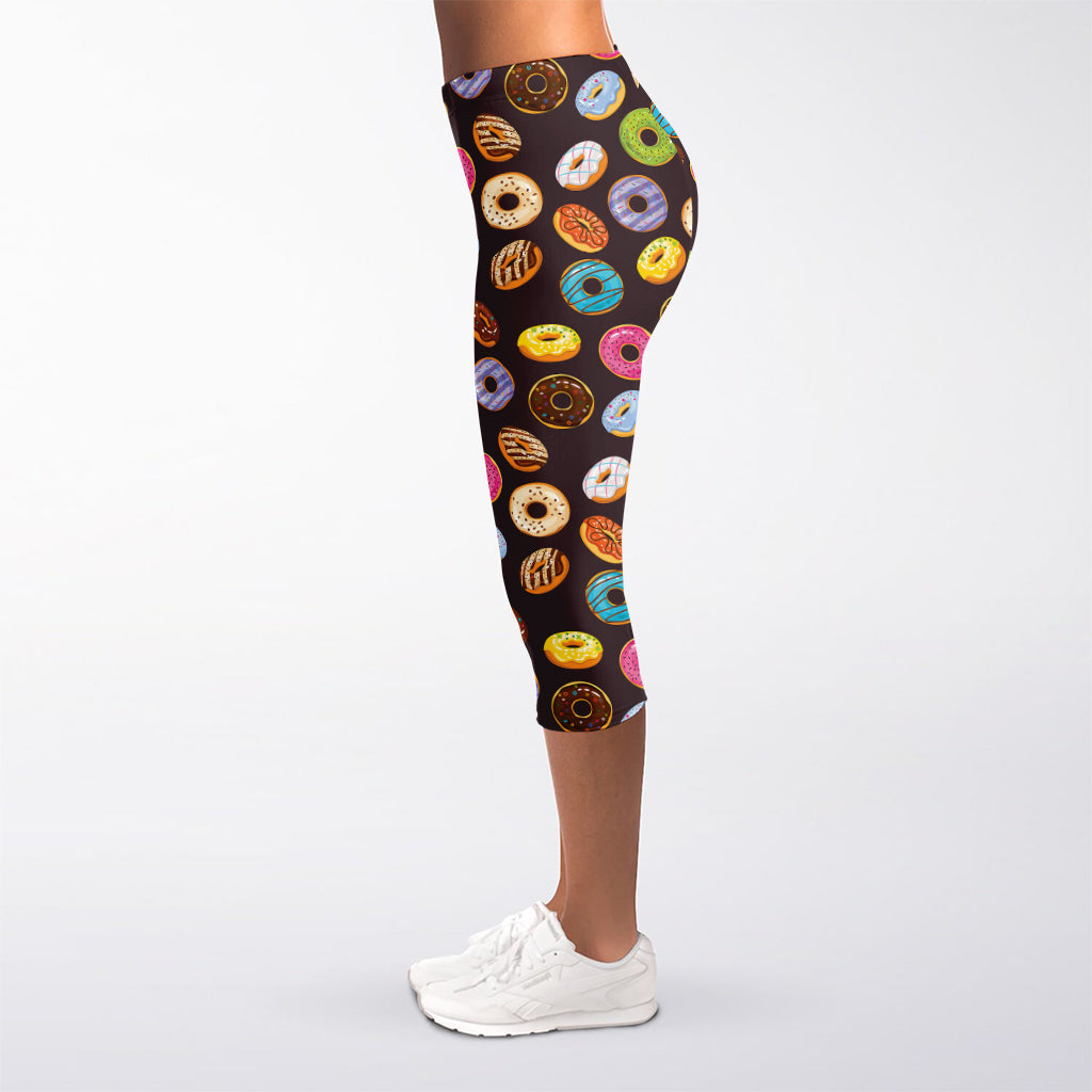 Colorful Donut Pattern Print Women's Capri Leggings