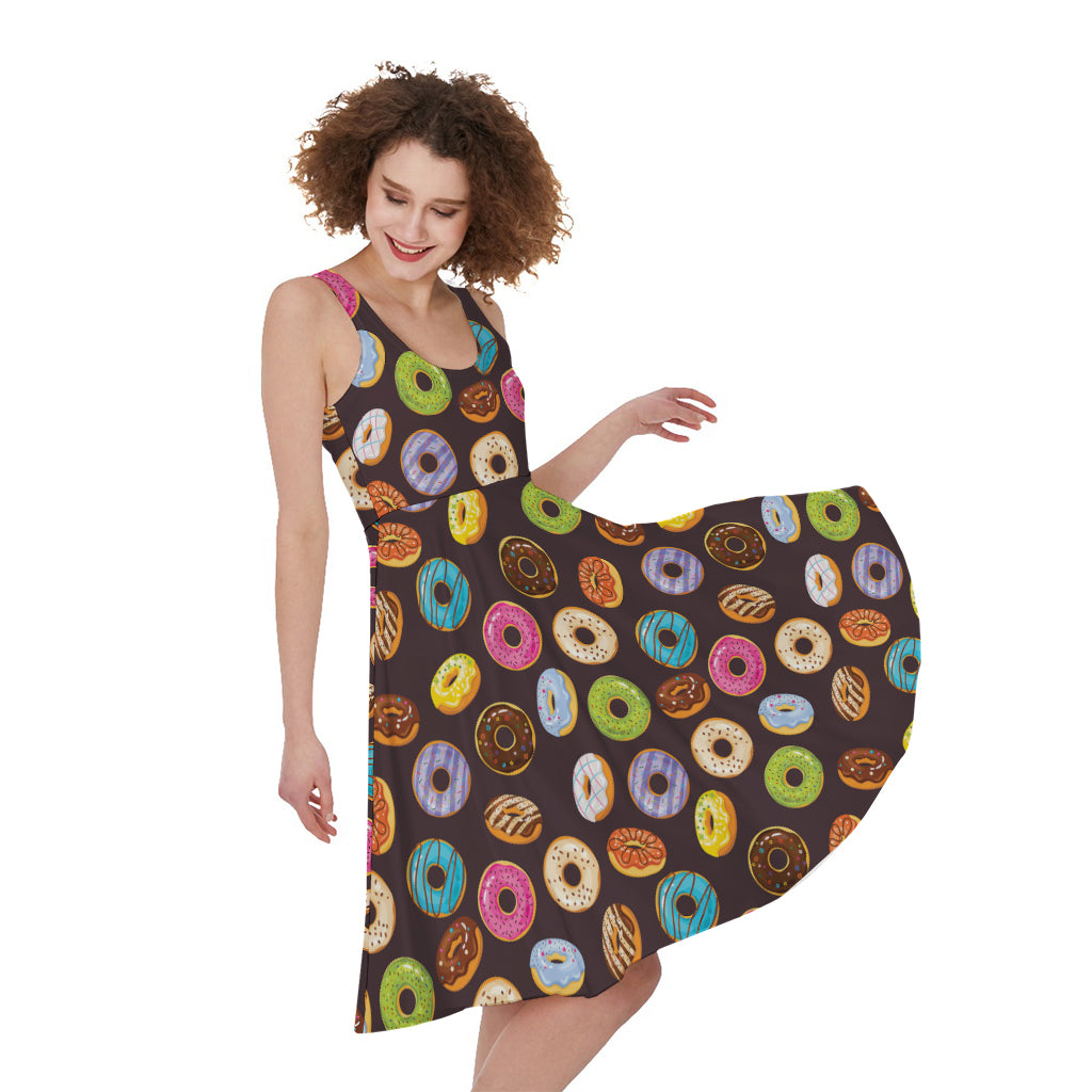 Colorful Donut Pattern Print Women's Sleeveless Dress