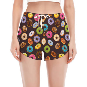 Colorful Donut Pattern Print Women's Split Running Shorts