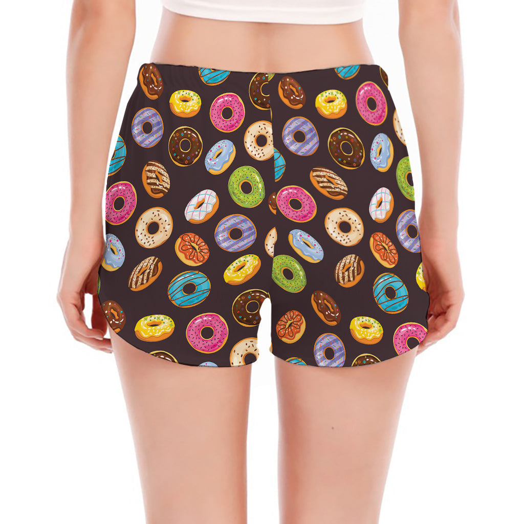 Colorful Donut Pattern Print Women's Split Running Shorts