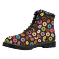 Colorful Donut Pattern Print Padded Collar Lace Up Boots