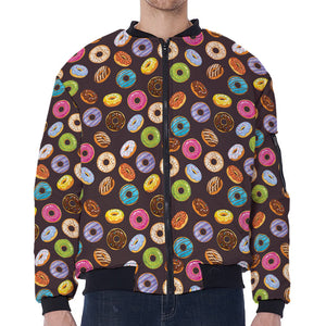 Colorful Donut Pattern Print Zip Sleeve Bomber Jacket