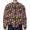 Colorful Donut Pattern Print Zip Sleeve Bomber Jacket