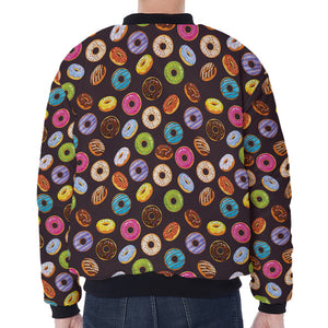 Colorful Donut Pattern Print Zip Sleeve Bomber Jacket