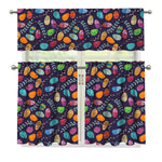 Colorful Easter Eggs Pattern Print 3 Piece Kitchen Curtains