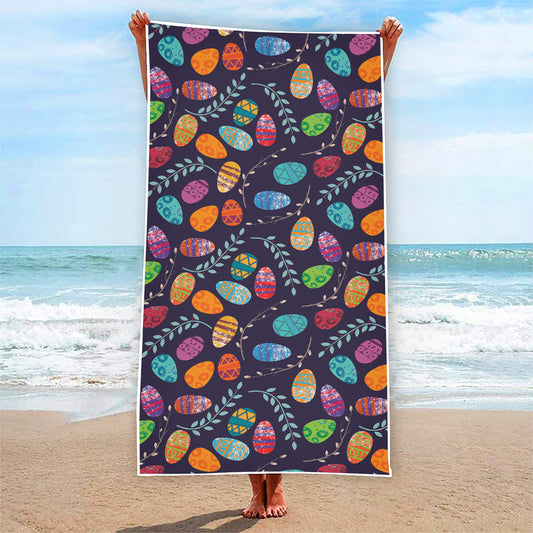 Colorful Easter Eggs Pattern Print Beach Towel