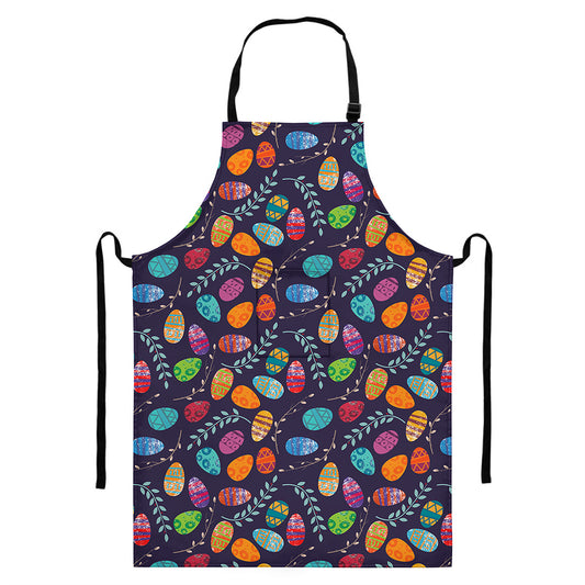 Colorful Easter Eggs Pattern Print Bib Apron With Pocket