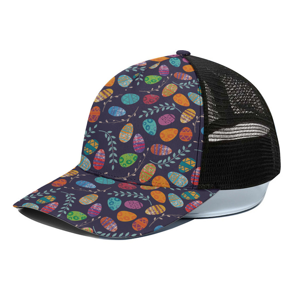Colorful Easter Eggs Pattern Print Black Mesh Trucker Cap