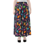 Colorful Easter Eggs Pattern Print Chiffon Maxi Skirt