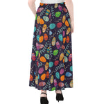 Colorful Easter Eggs Pattern Print Chiffon Maxi Skirt