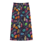 Colorful Easter Eggs Pattern Print Cotton Front Slit Maxi Skirt