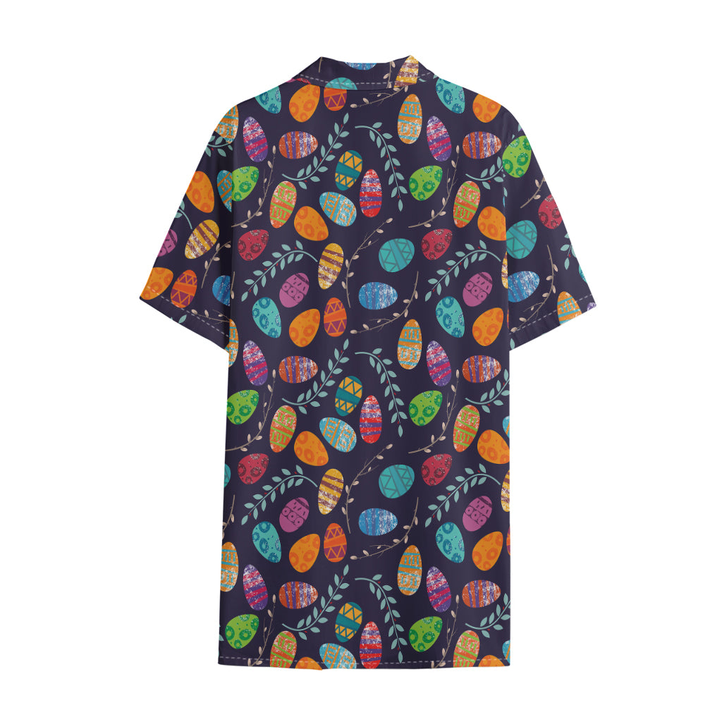 Colorful Easter Eggs Pattern Print Cotton Hawaiian Shirt