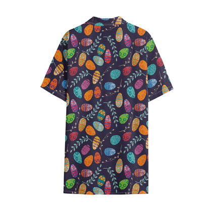 Colorful Easter Eggs Pattern Print Cotton Hawaiian Shirt