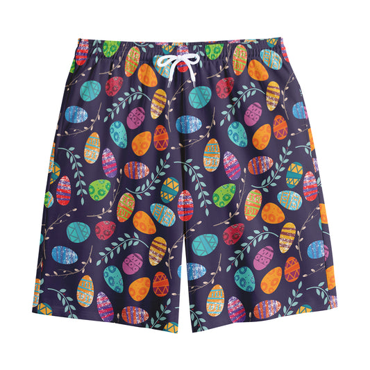 Colorful Easter Eggs Pattern Print Cotton Shorts