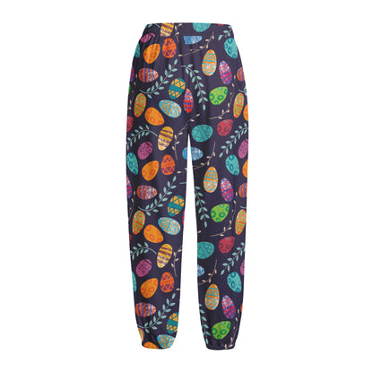 Colorful Easter Eggs Pattern Print Fleece Lined Knit Pants