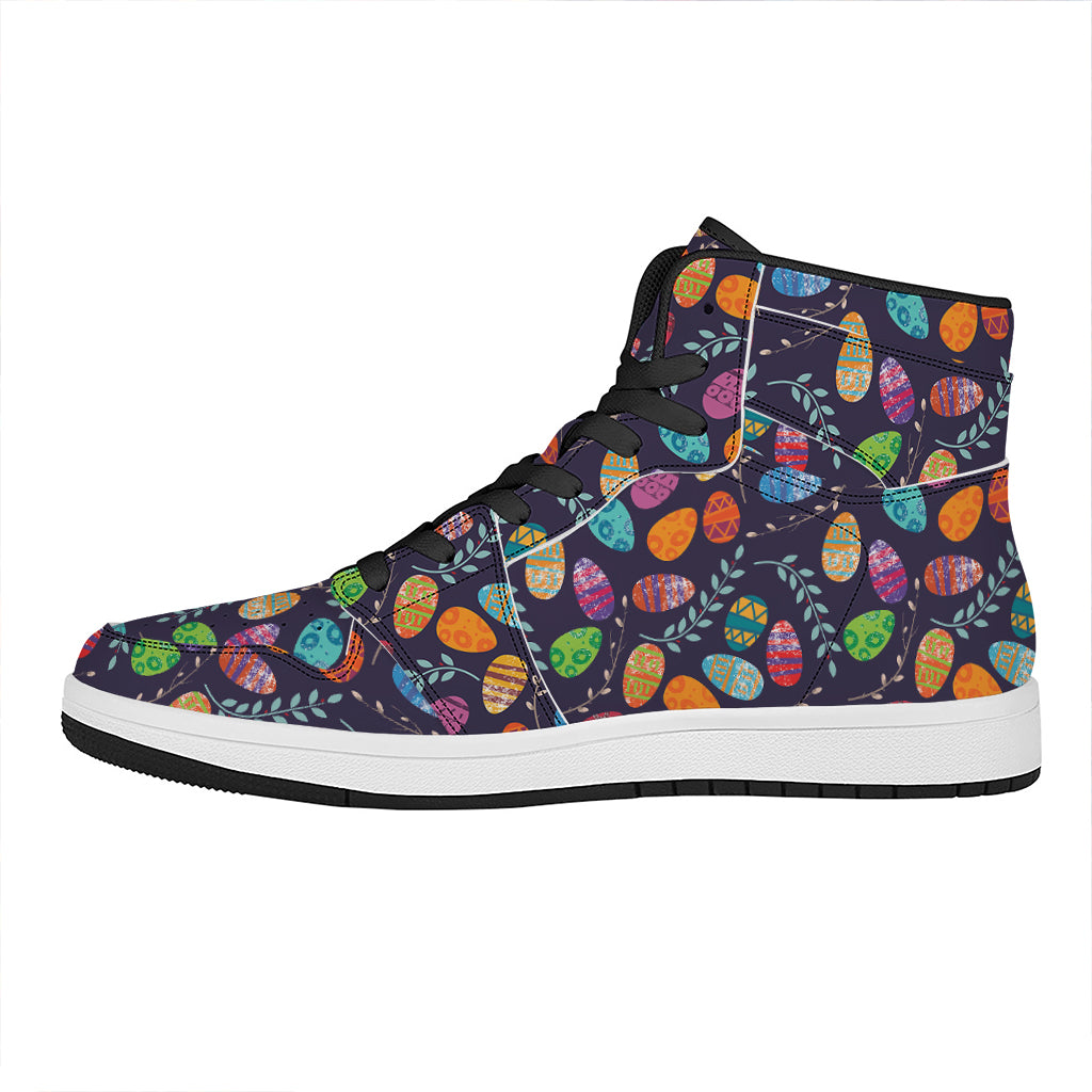 Colorful Easter Eggs Pattern Print High Top Leather Sneakers