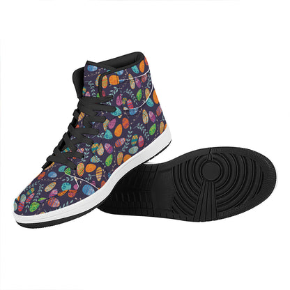 Colorful Easter Eggs Pattern Print High Top Leather Sneakers