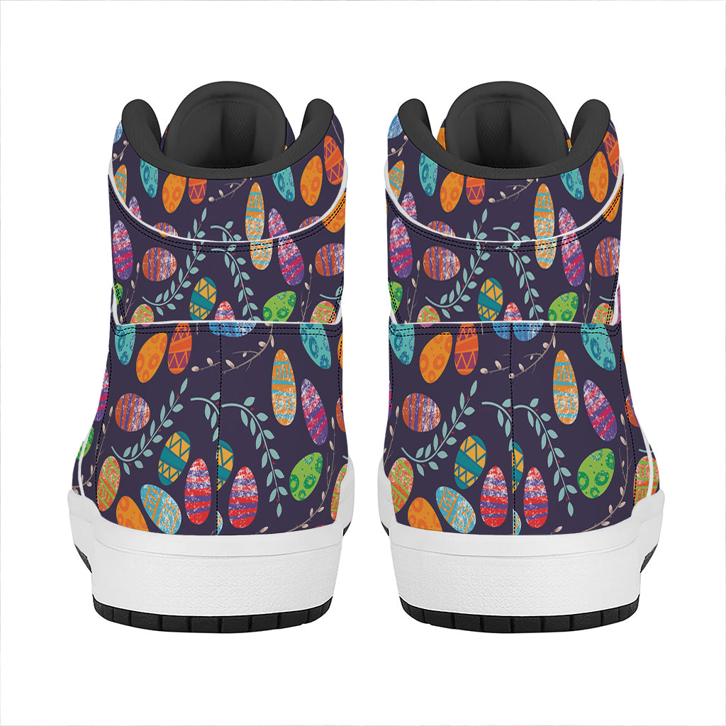 Colorful Easter Eggs Pattern Print High Top Leather Sneakers
