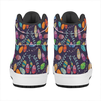 Colorful Easter Eggs Pattern Print High Top Leather Sneakers