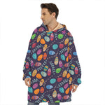 Colorful Easter Eggs Pattern Print Hoodie Blanket