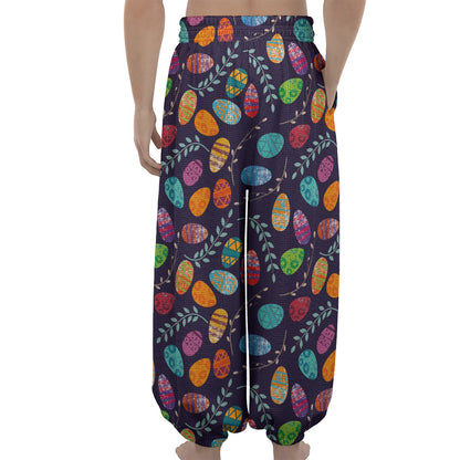 Colorful Easter Eggs Pattern Print Lantern Pants