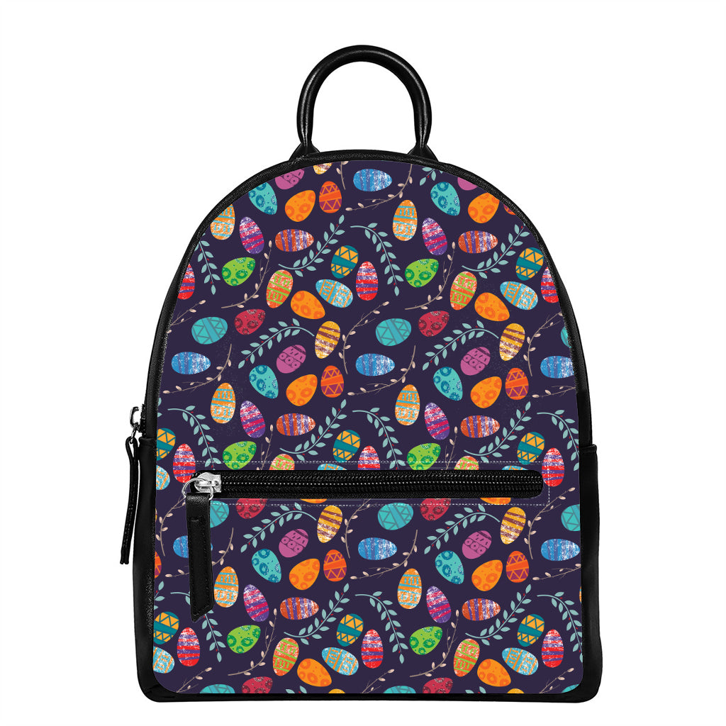 Colorful Easter Eggs Pattern Print Leather Backpack