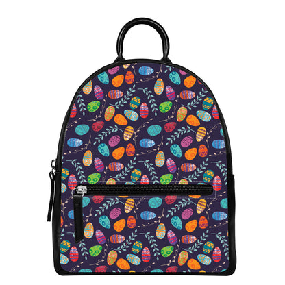 Colorful Easter Eggs Pattern Print Leather Backpack