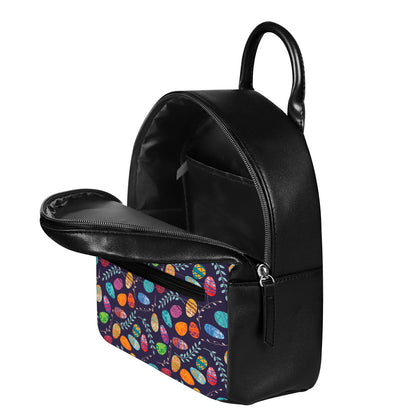 Colorful Easter Eggs Pattern Print Leather Backpack