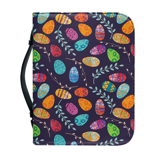 Colorful Easter Eggs Pattern Print Leather Bible Cover