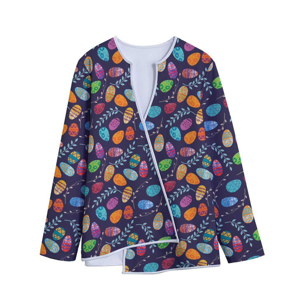 Colorful Easter Eggs Pattern Print Long Sleeve Short Coat