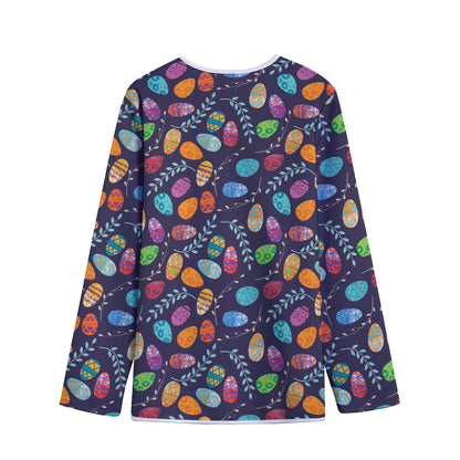 Colorful Easter Eggs Pattern Print Long Sleeve Short Coat