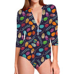 Colorful Easter Eggs Pattern Print Long Sleeve Swimsuit