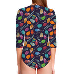 Colorful Easter Eggs Pattern Print Long Sleeve Swimsuit