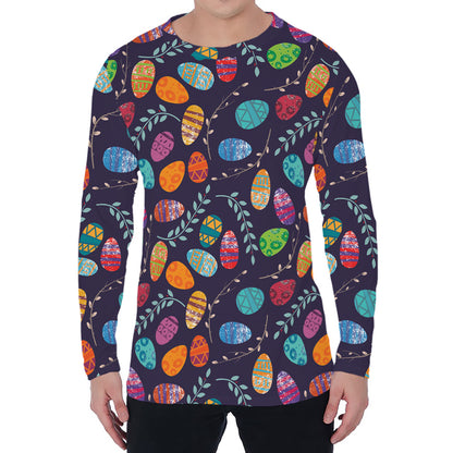 Colorful Easter Eggs Pattern Print Men's Long Sleeve T-Shirt