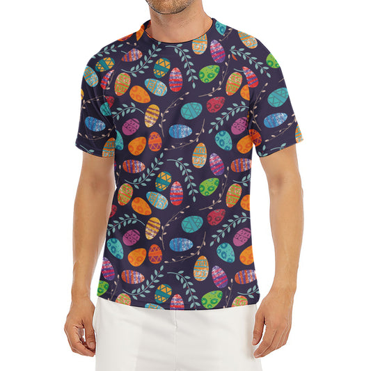Colorful Easter Eggs Pattern Print Men's Short Sleeve Rash Guard